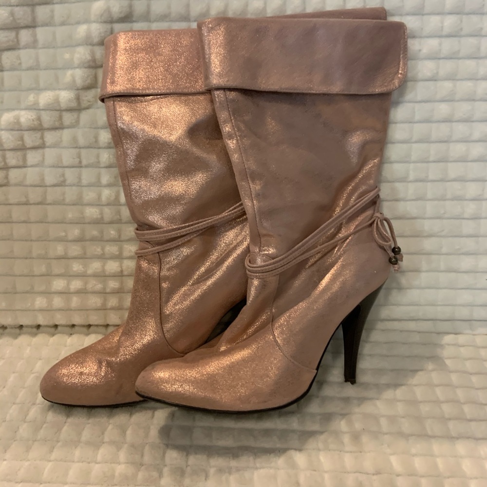 Leather Metallic Rose Gold NaNa Heeled Boots